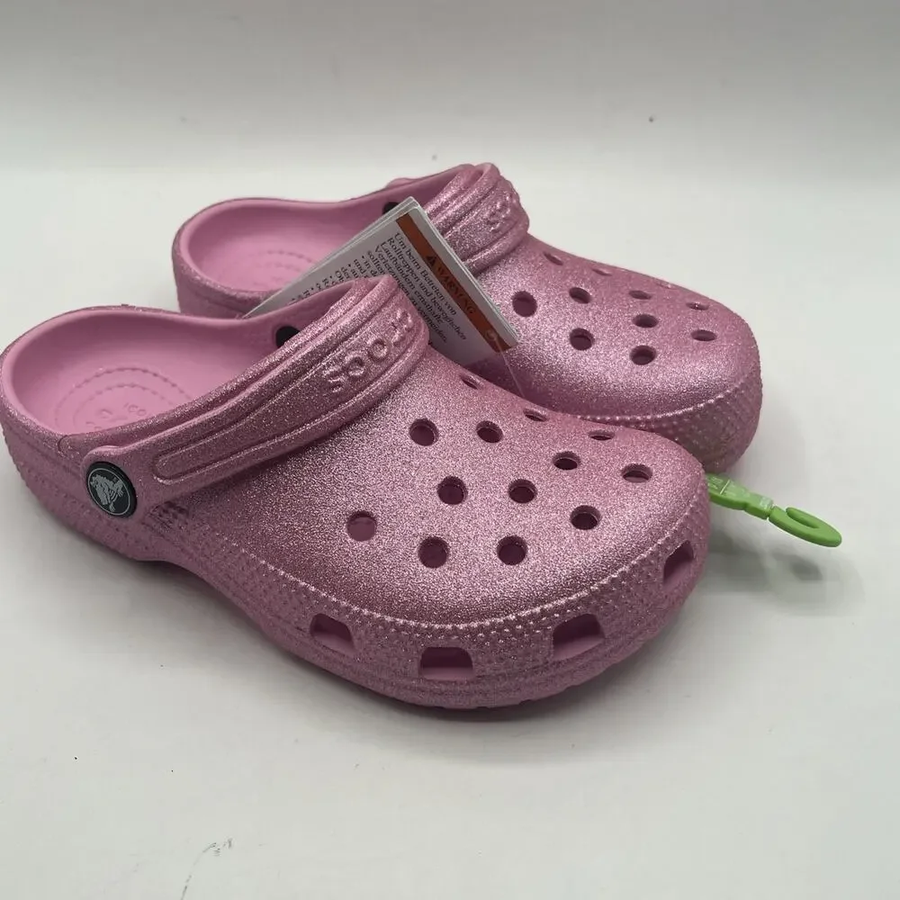 Crocs Girls Classic Clog Slip-On Glitter Pink Sz US C13 206993-6XE NWT